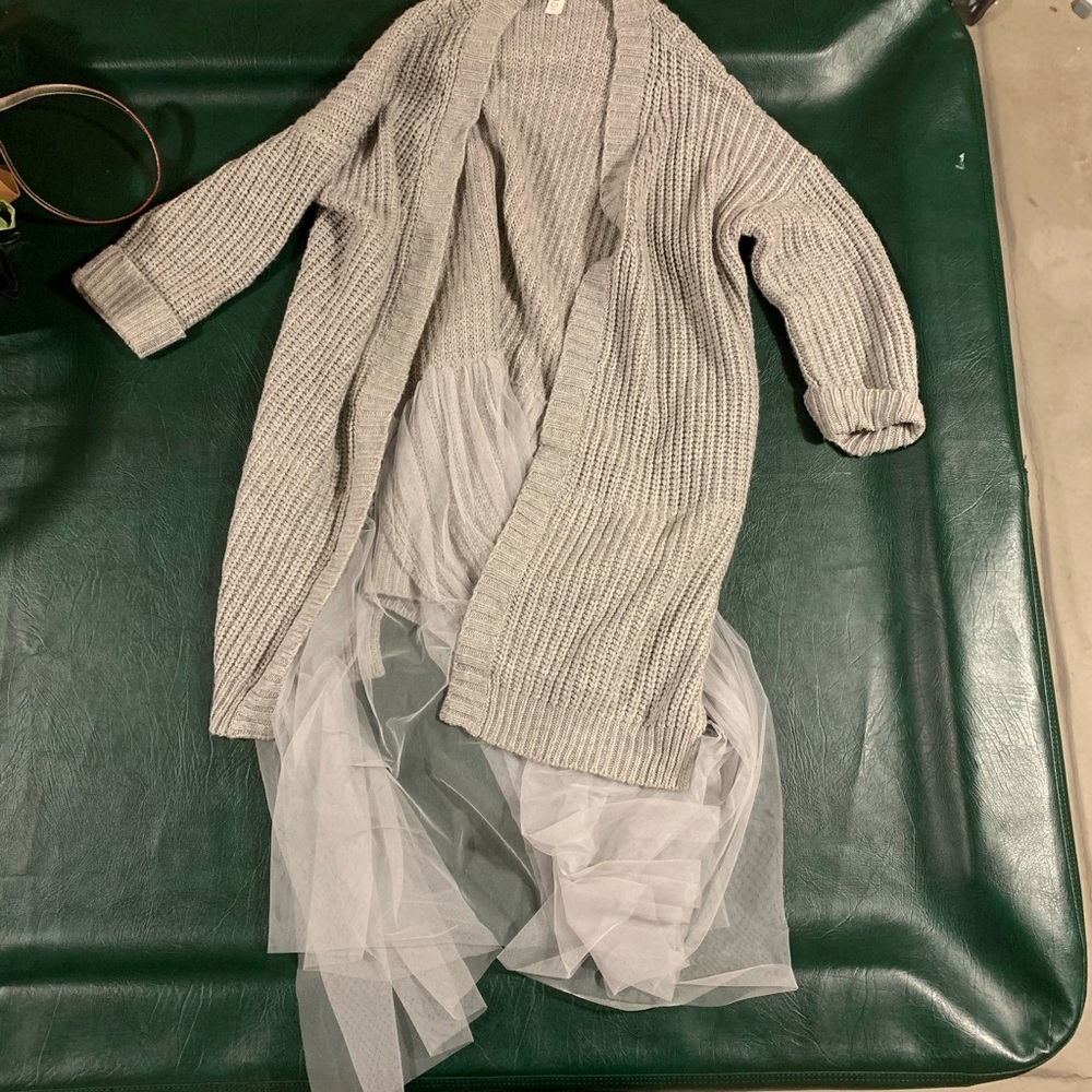 Anthropologie Amadi long tulle cable knit cardigan